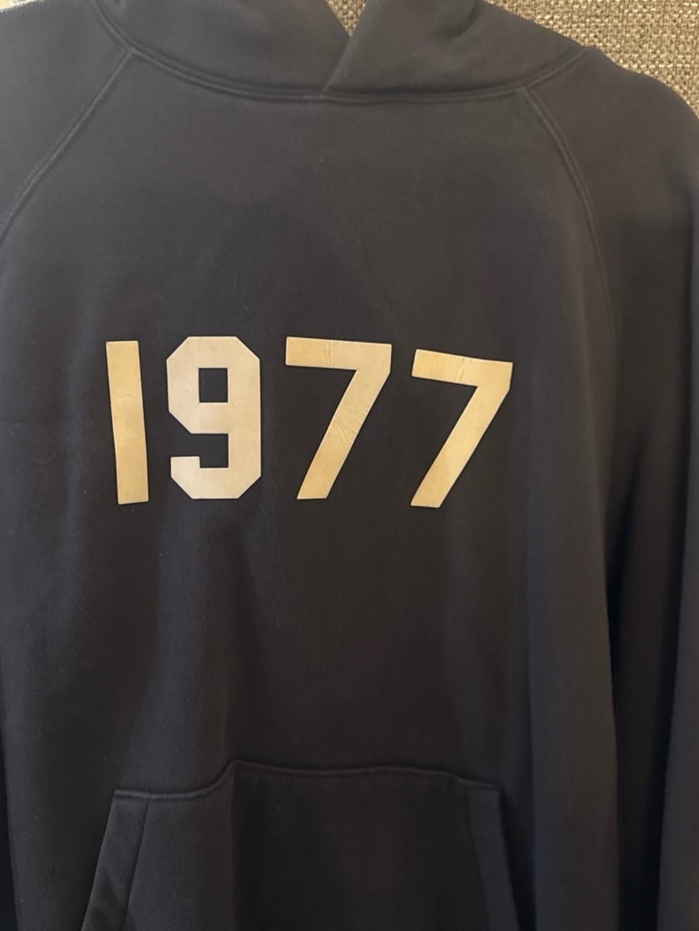 Essentials Dark gray Hoodie with cream '1977' Graphic